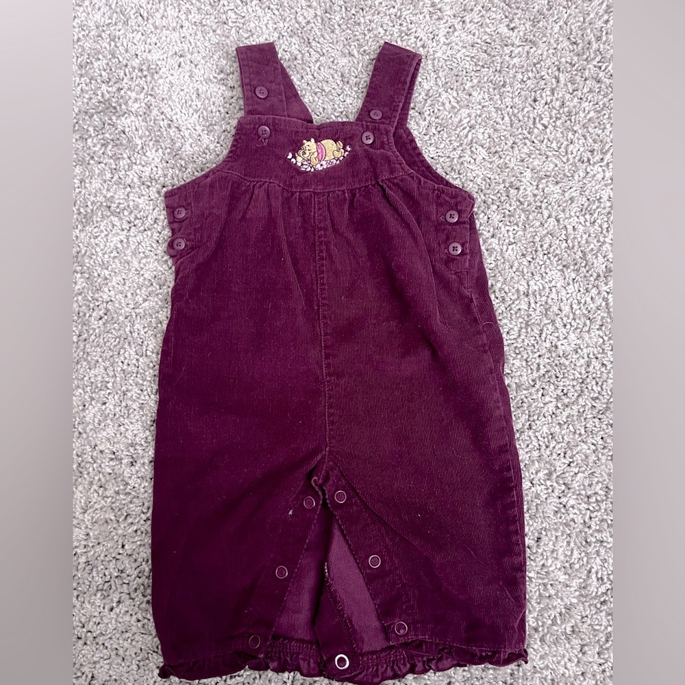 Vintage Winnie the Pooh Corduroy Overalls Baby 3 Months Disney Burgundy